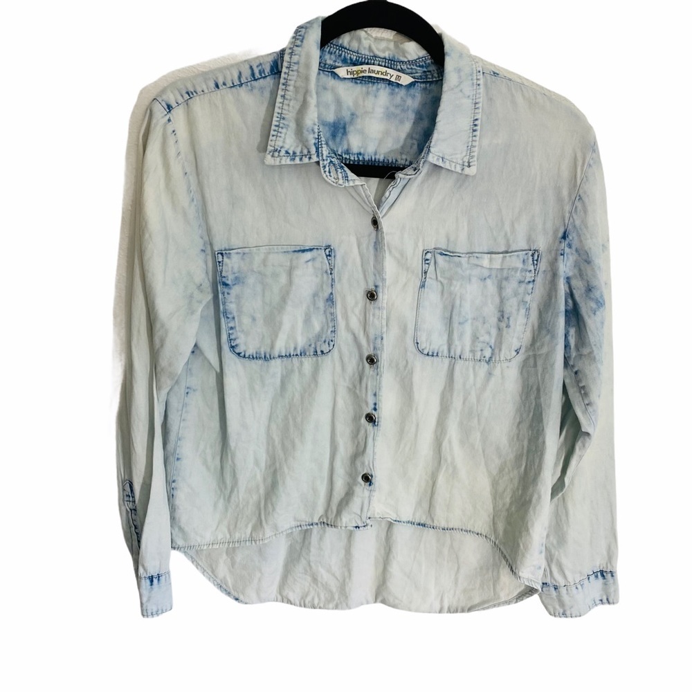 Hippie Laundry  acid bleach wash denim long sleeve button down size medium